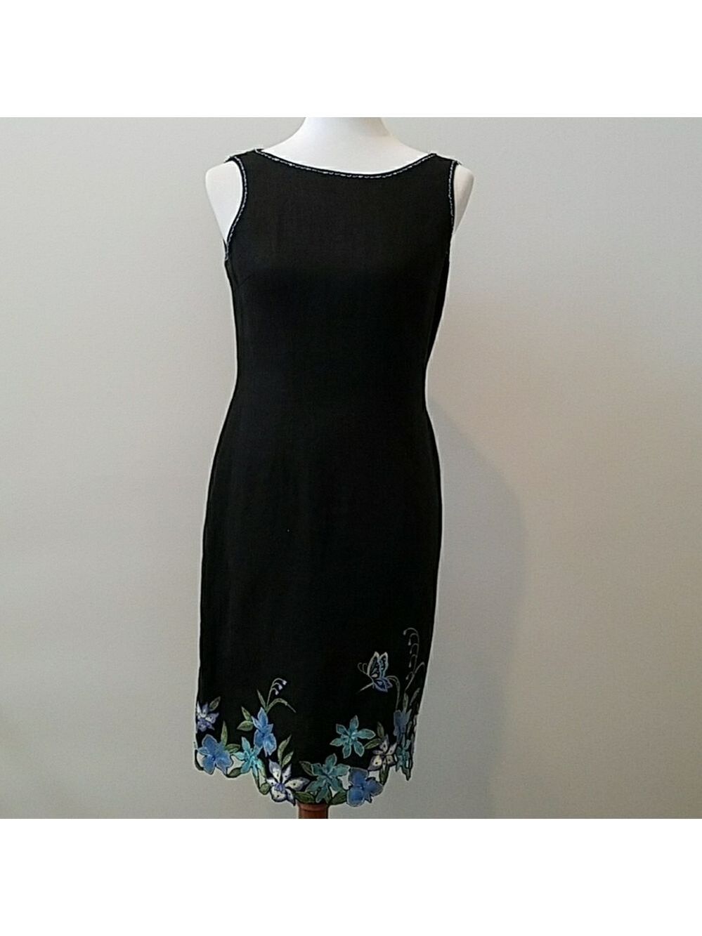 Talbots linen sheath dress: embroidery, beadwork. Size 6P